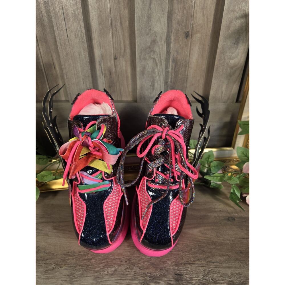 Club EXX Pink Flame Platform Sneakers Women's US 7 Butterfly Rave Festival Goth - Picture 4 of 9
